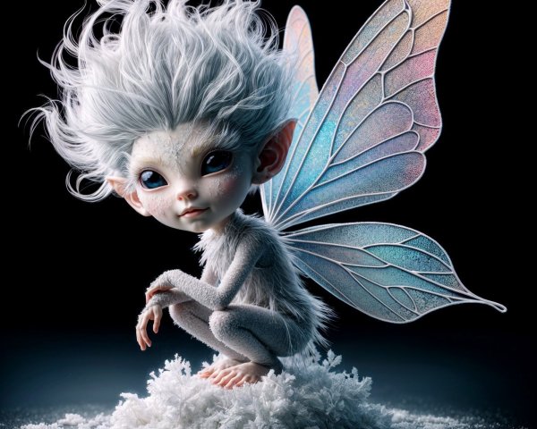 Mystical fairy with white fur and iridescent wings