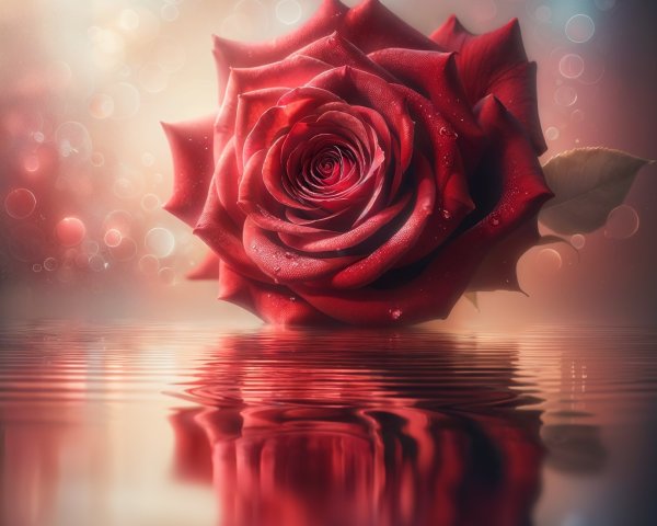 Red Rose with Water Droplets and Dreamy Background