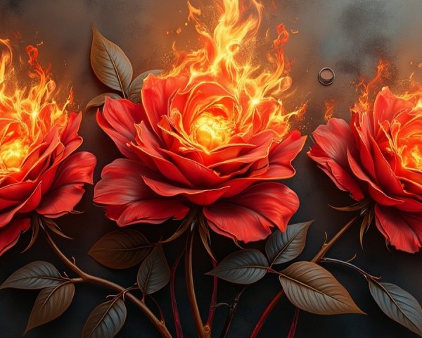 Vibrant Red Roses with Fiery Petals on Dark Background