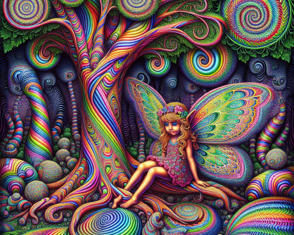 Surreal Fantasy Art of a Fairy in a Colorful Forest