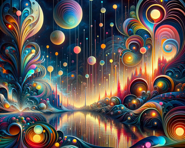 Surreal Landscape with Colorful Cosmic Elements