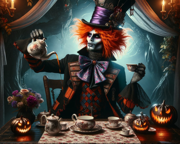Whimsical Tea Party with Vibrant Colors and Pumpkins