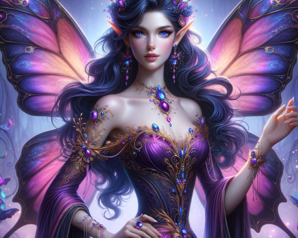 Fairy with Iridescent Wings in Enchanting Setting