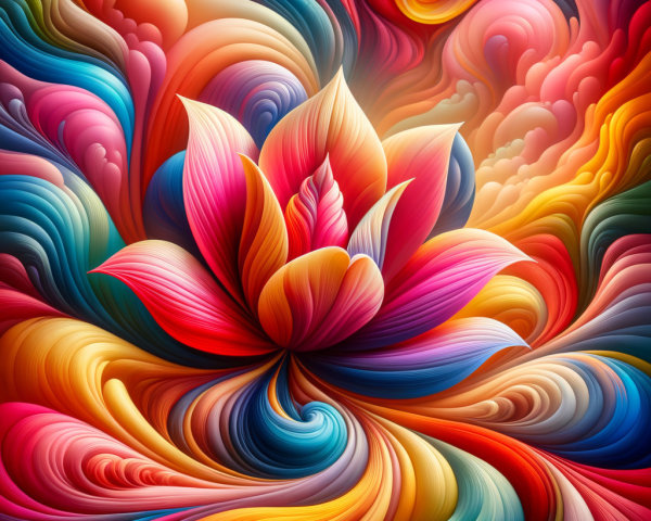 Vibrant Abstract Composition Featuring Luminous Lotus Flower