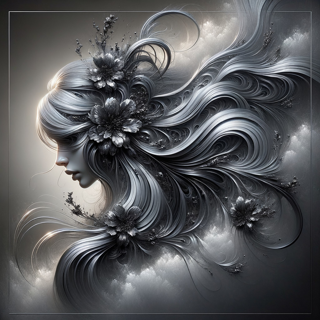 Surreal Ethereal Figure with Flowing Silver Hair