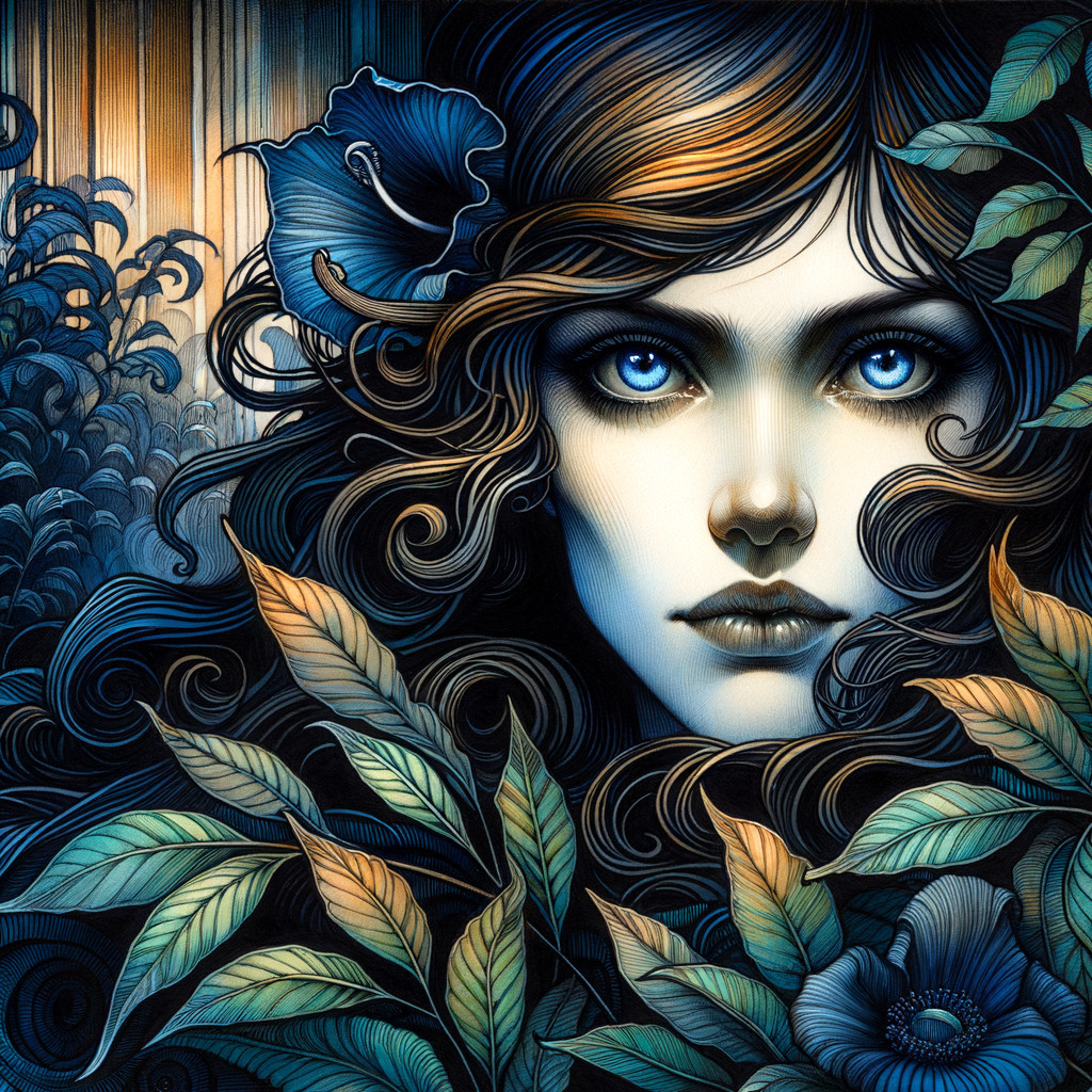 Mesmerizing Woman with Flowers and Intricate Foliage
