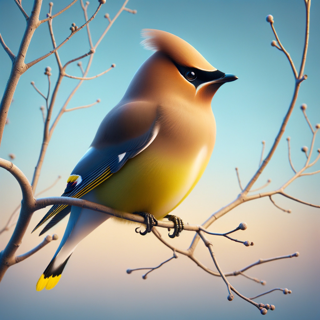 Vividly Colored Bird on Bare Branch with Pastel Background