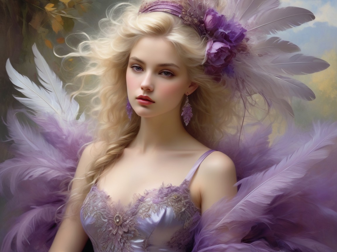 Elegant Gown and Ethereal Landscape with Pastel Hues