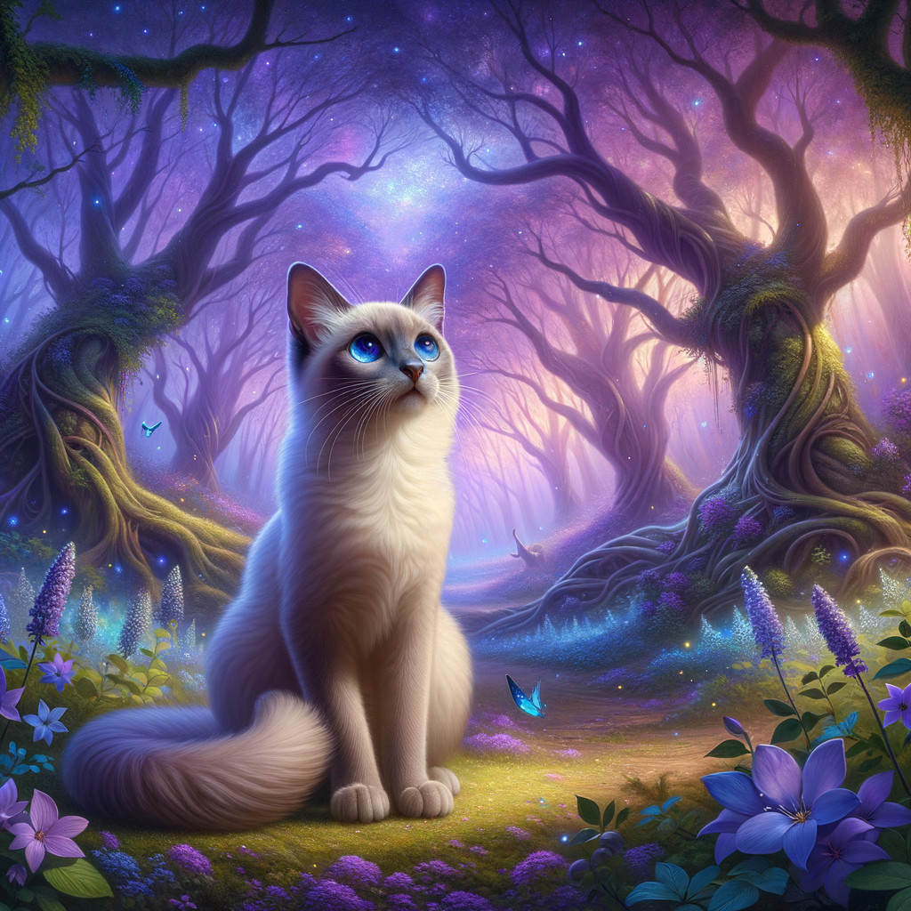 Fluffy White Cat in a Magical Ethereal Forest