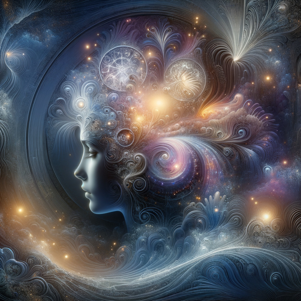 Surreal Portrait of Feminine Figure with Cosmic Elements