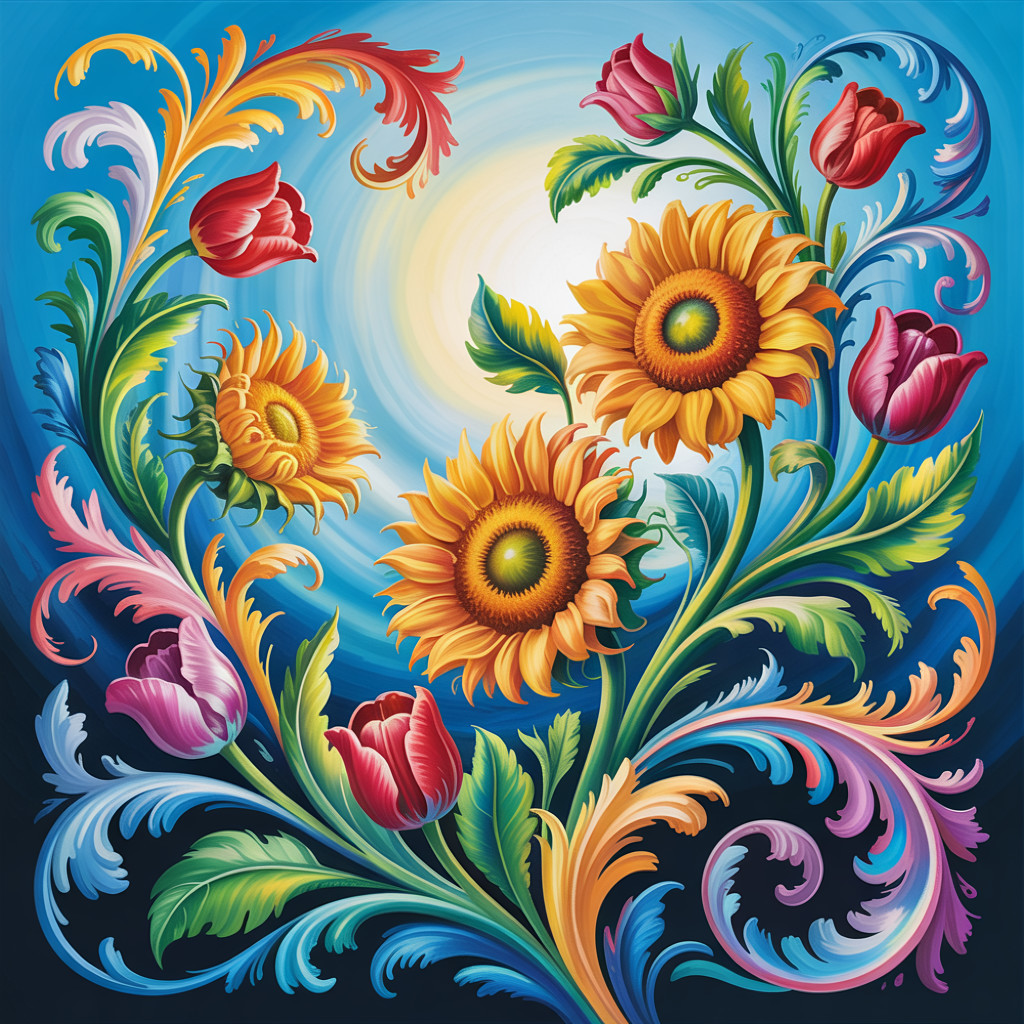Vibrant Floral Design with Sunflowers and Tulips