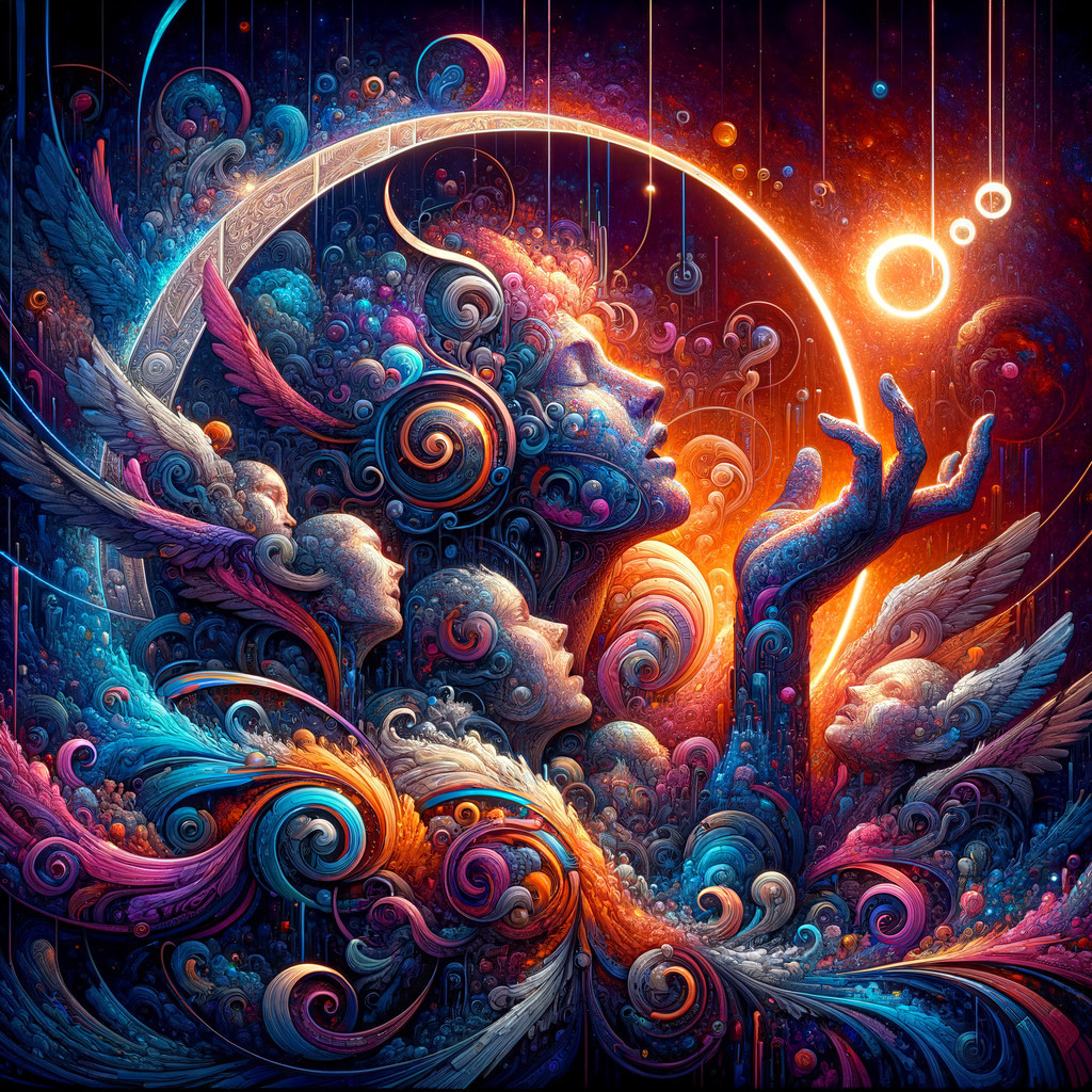 Surreal Composition with Swirling Colors and Patterns