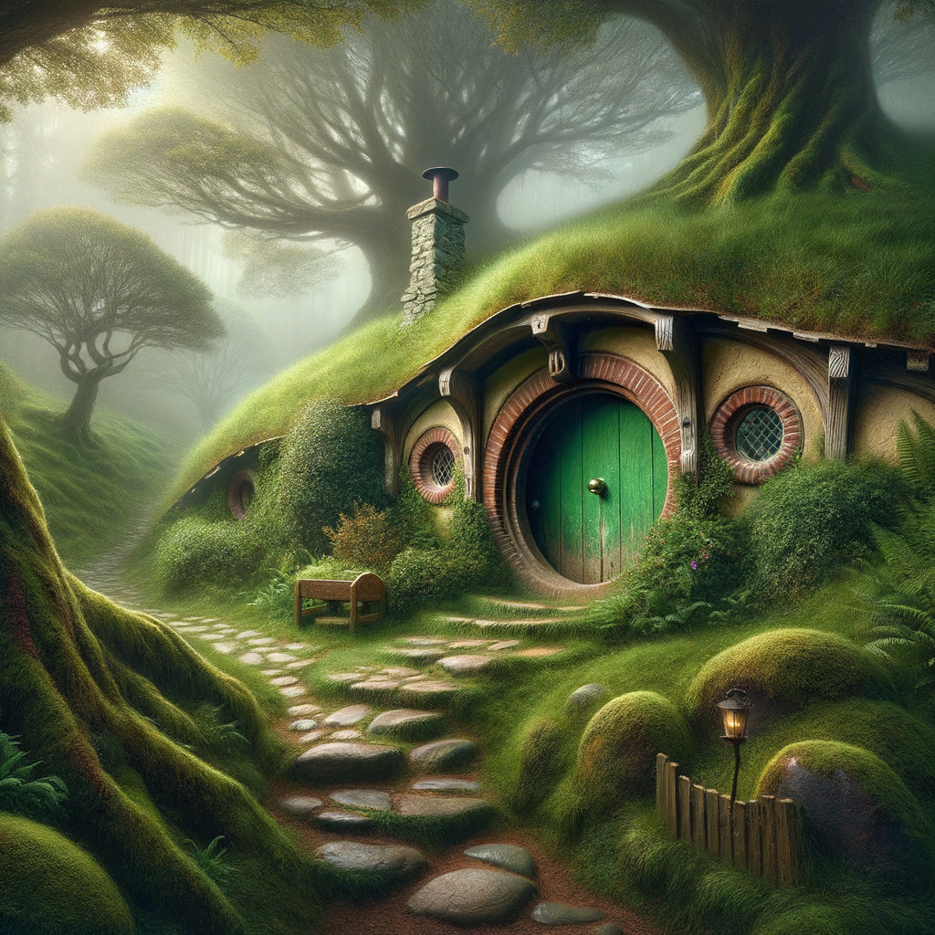 Whimsical Hobbit House in a Lush Green Landscape