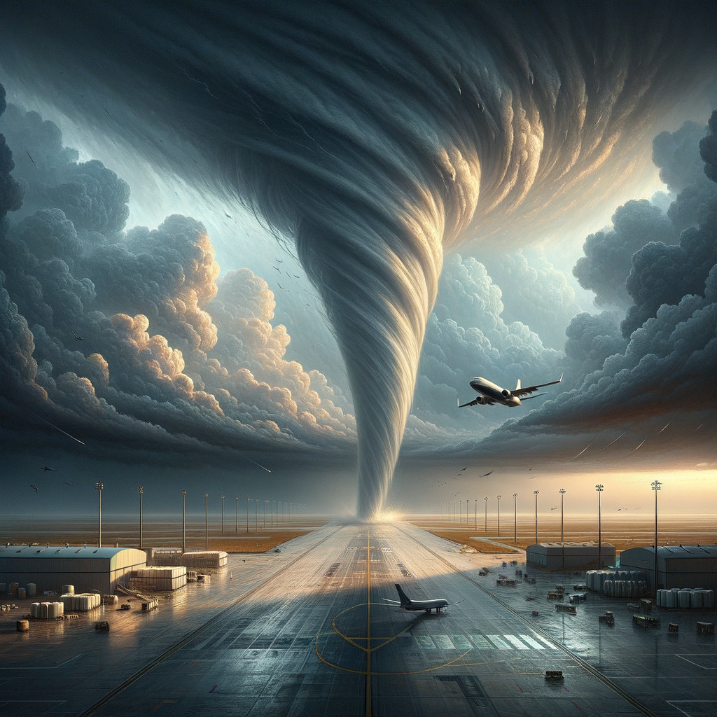Tornado Threatens Airport Amidst Dramatic Skies