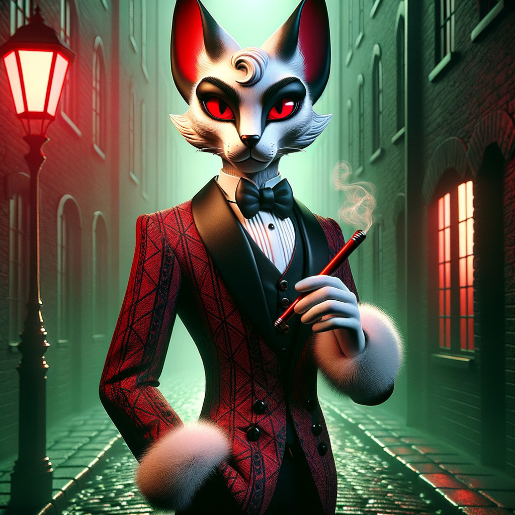 Sophisticated Feline Character in Dim Alleyway Setting