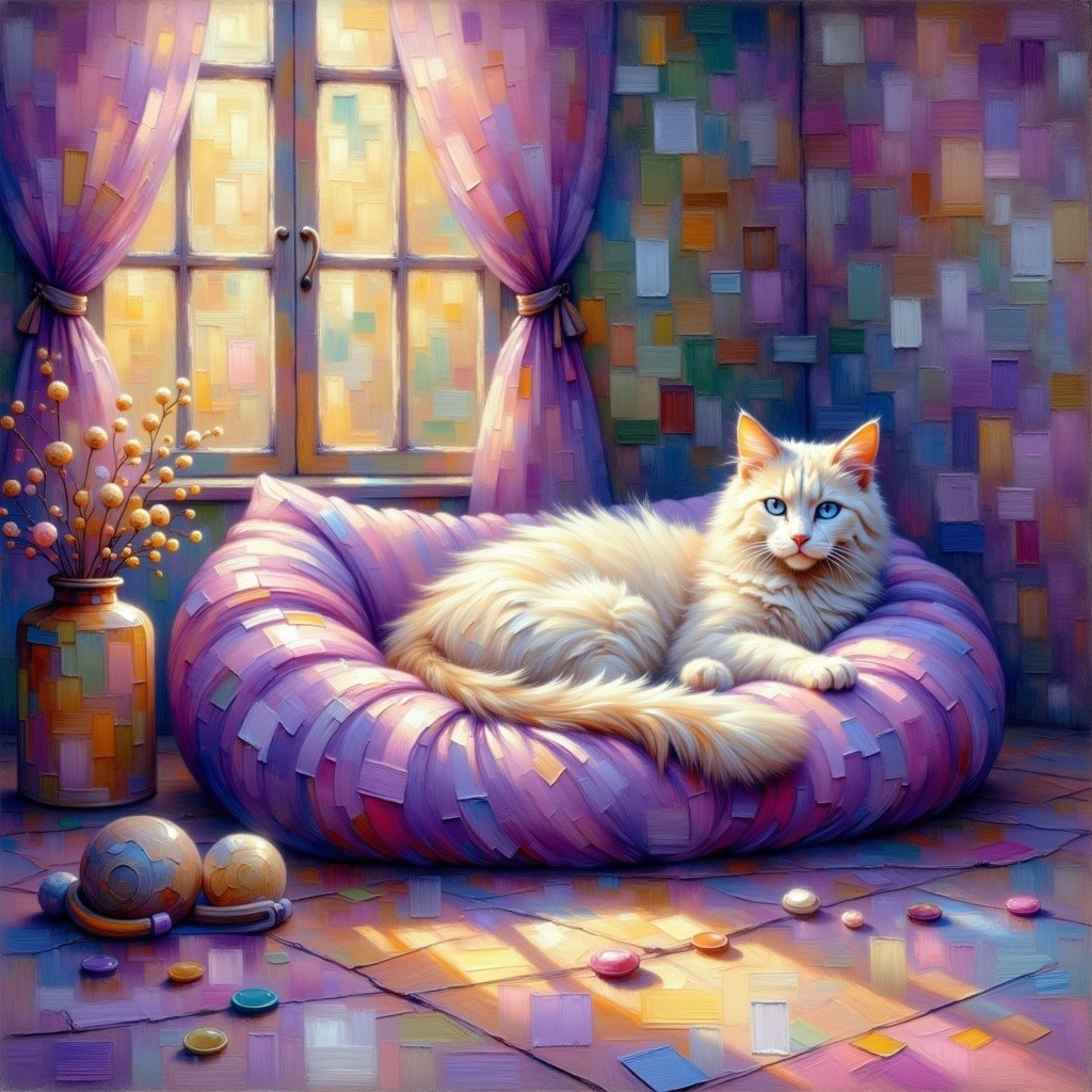 Cozy Interior with Fluffy Cat and Pastel Decor