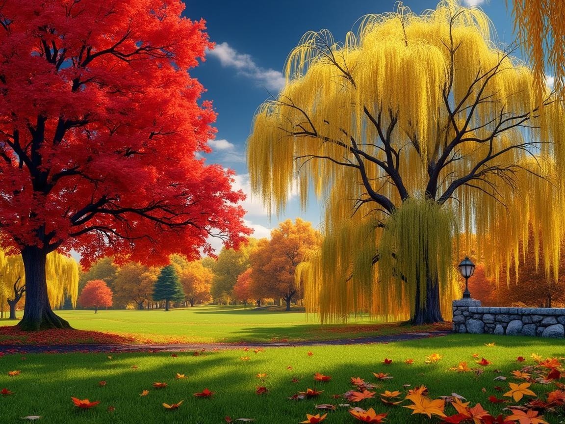 Vibrant Autumn Landscape with Majestic Trees and Sky