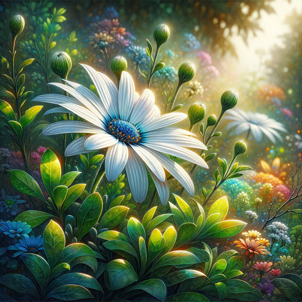 Vibrant Garden Scene with Colorful Flowers and Greenery