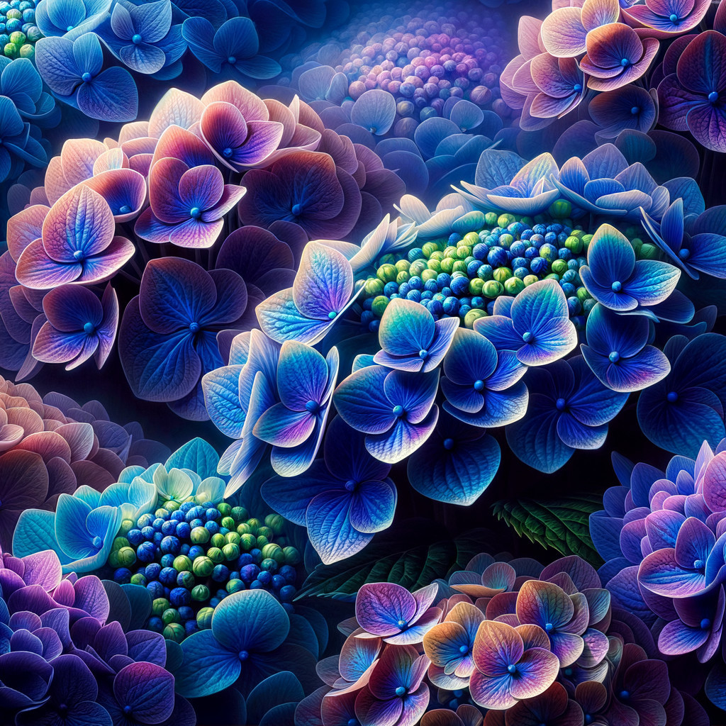 Vibrantly Colored Hydrangeas in Ethereal Setting