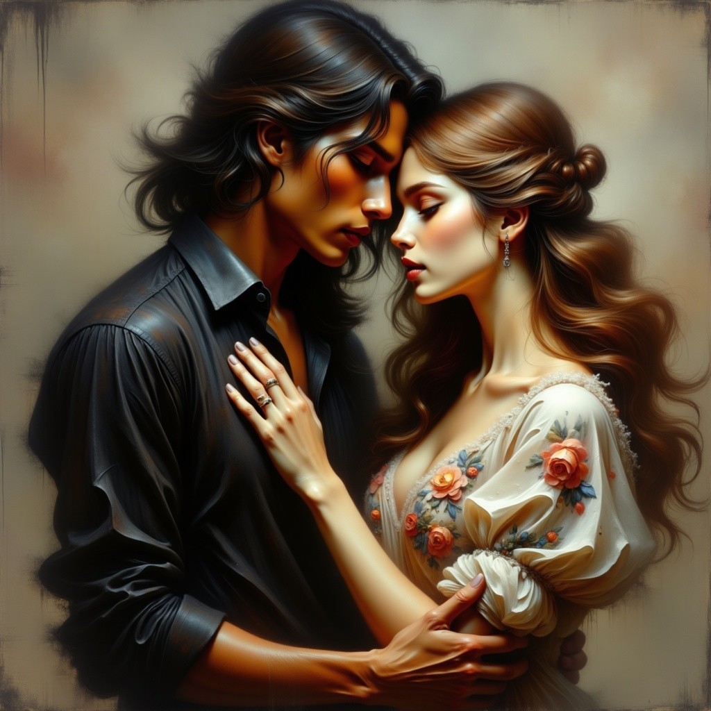 Intimate Romantic Scene of a Couple in Soft Lighting