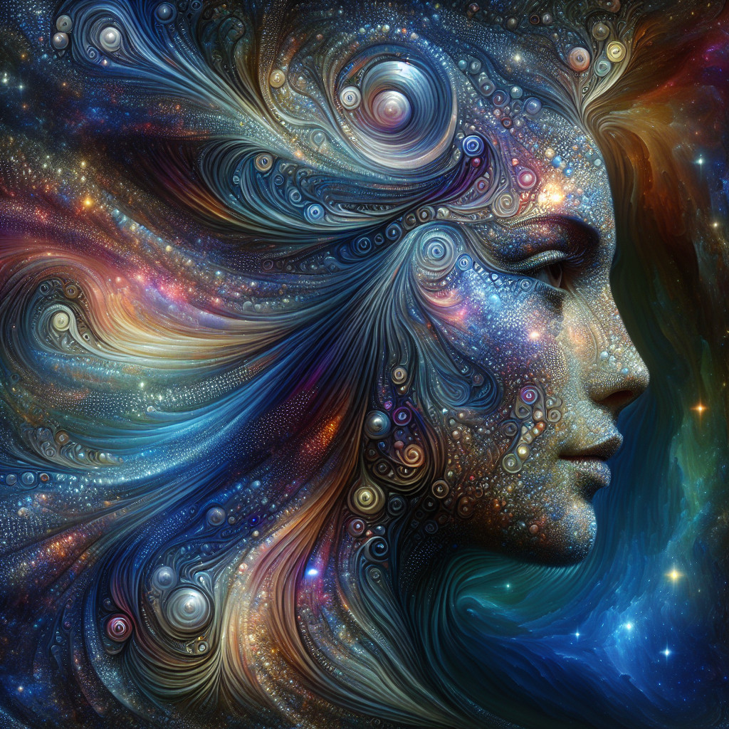 Cosmic Face in Vibrant Colors and Celestial Patterns