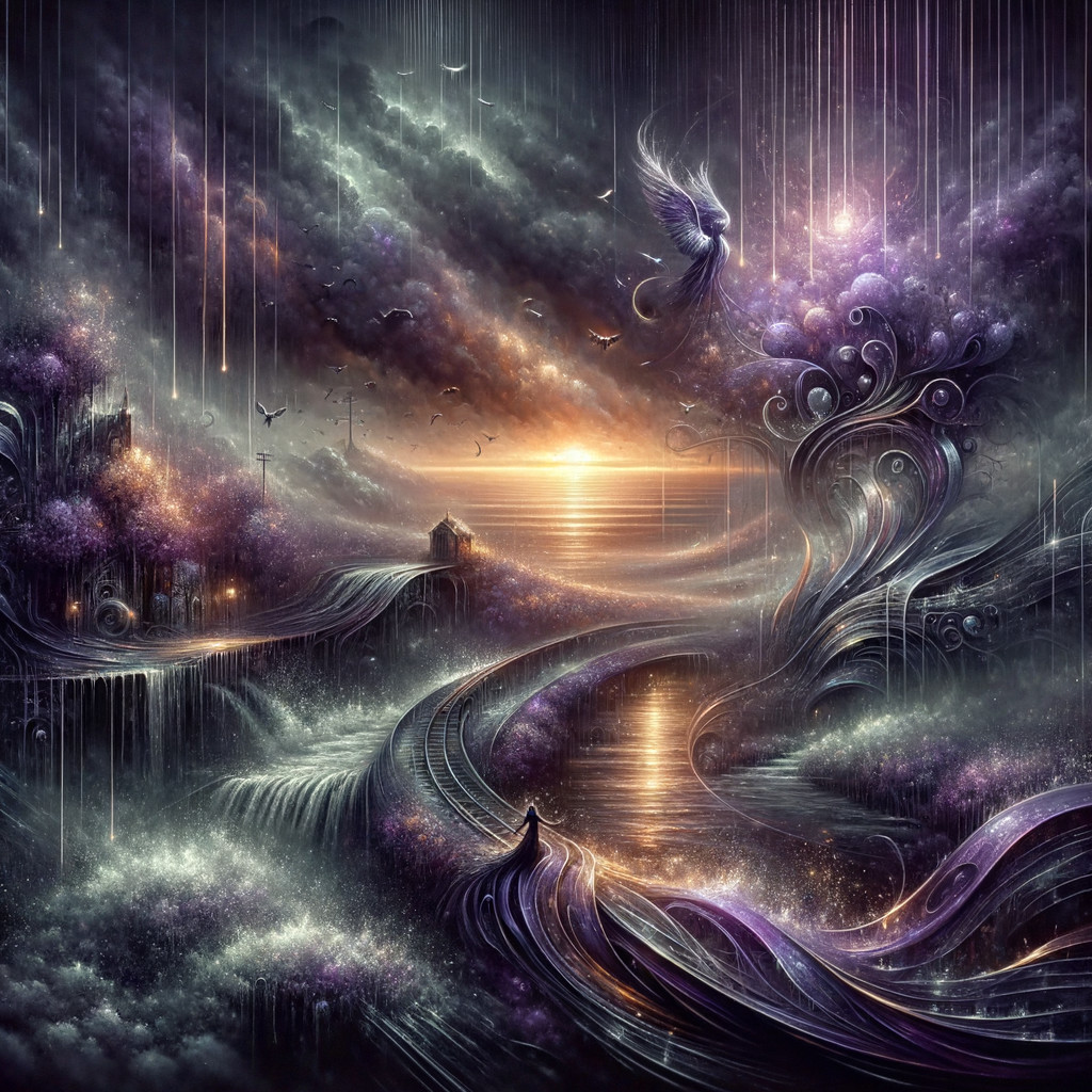 Surreal Landscape with Purple Hues and Ethereal Trees