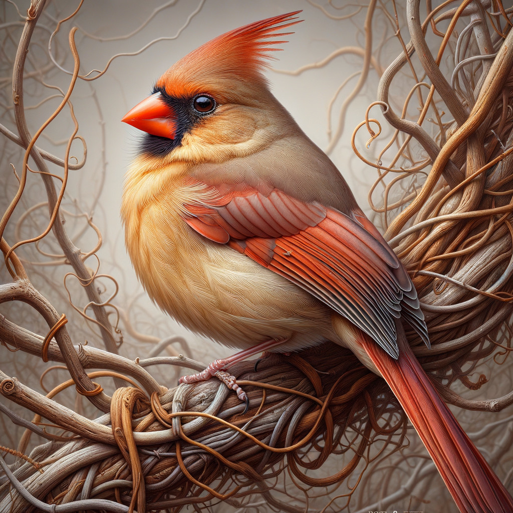Detailed Digital Painting of a Female Northern Cardinal