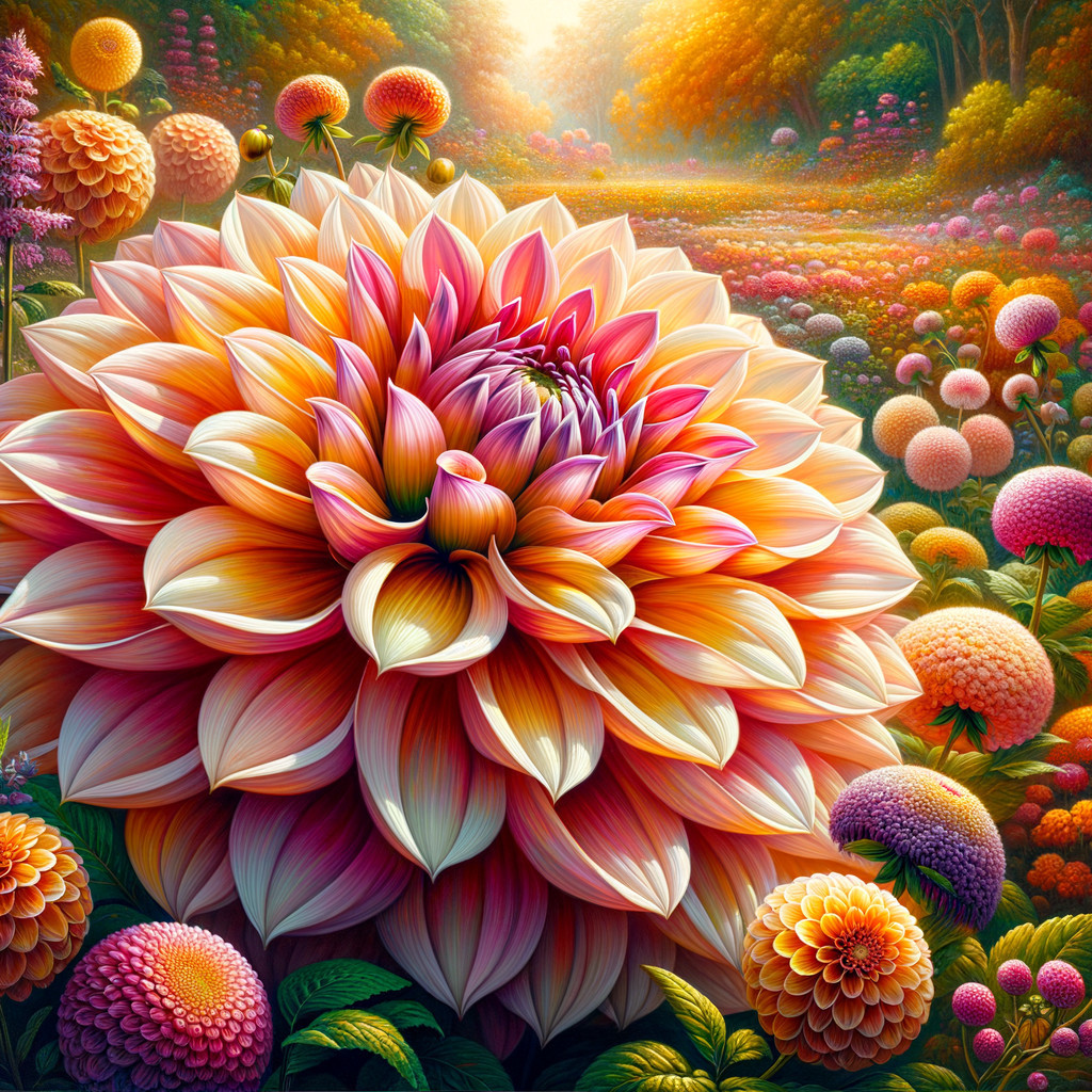 Vibrant Large Flower Surrounded by Colorful Blossoms