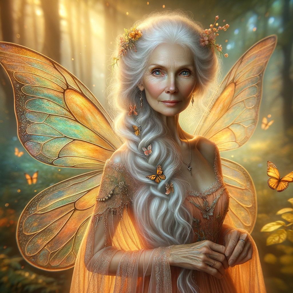 Serene fairy with shimmering wings in enchanted forest