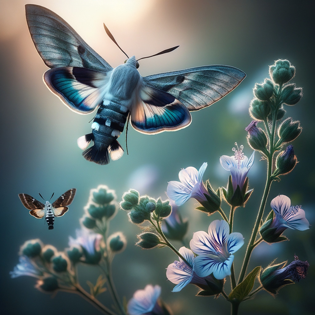 Moths Dancing Around Delicate Flowers in Soft Light
