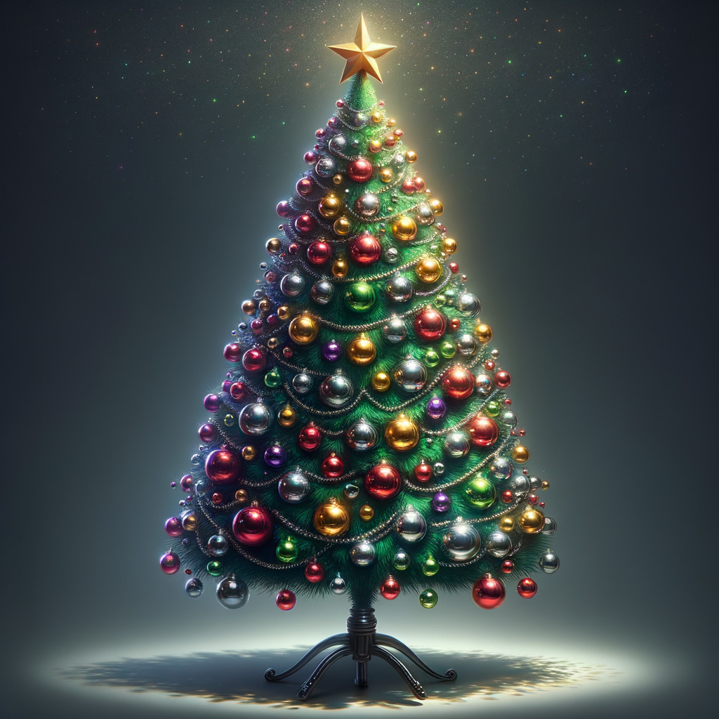 Decorated Green Christmas Tree with Metallic Ornaments