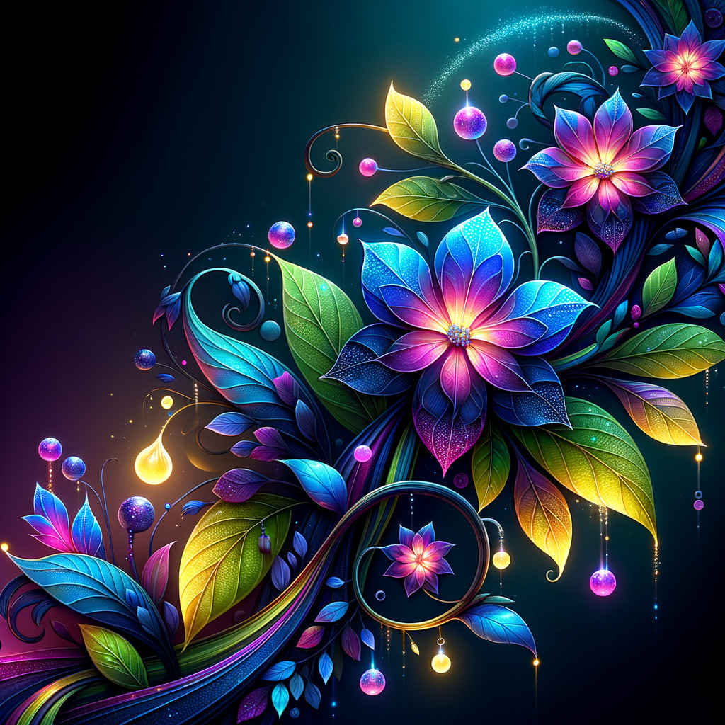 Vibrant Surreal Floral Composition with Colorful Blossoms