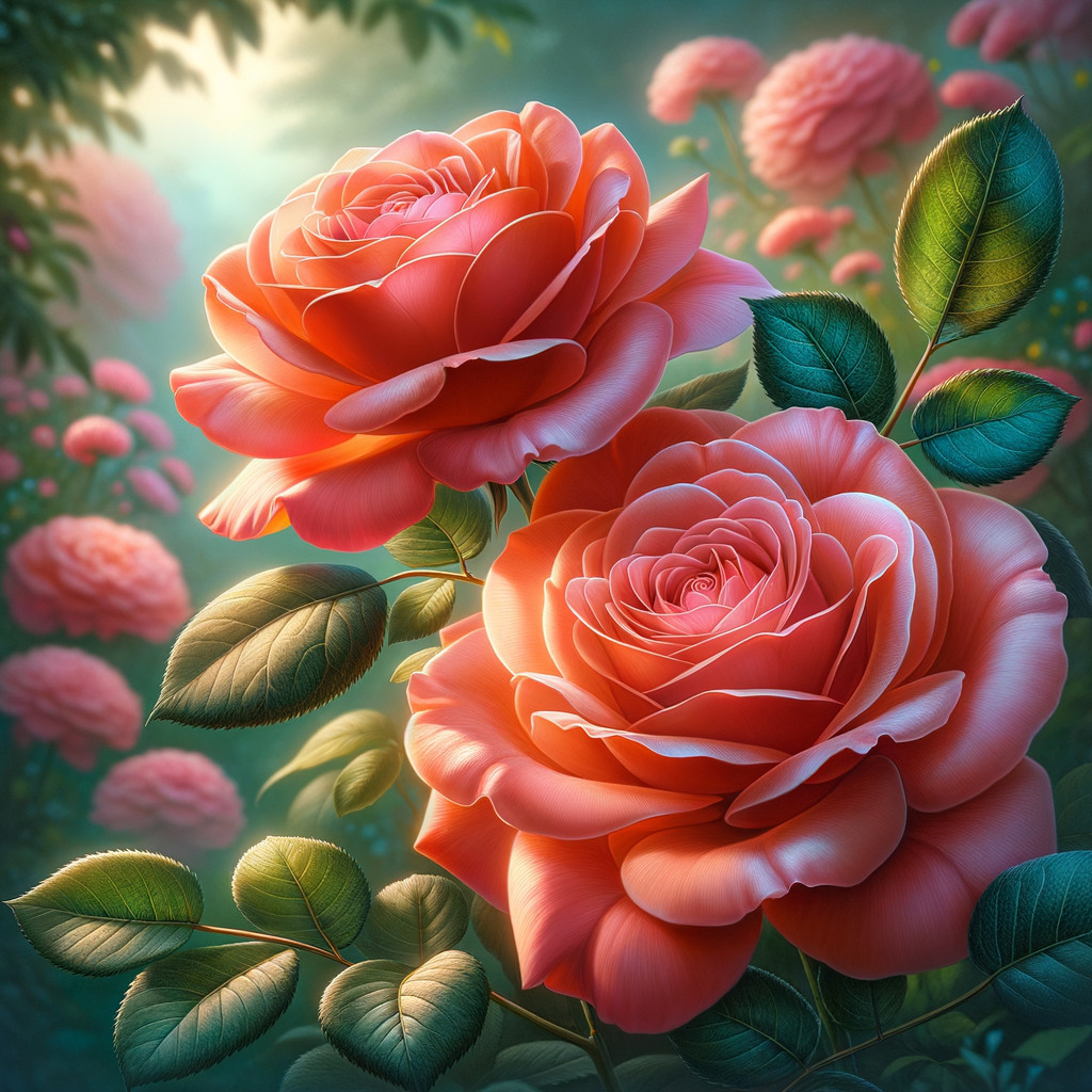 Detailed Pink Roses in a Serene Garden Setting