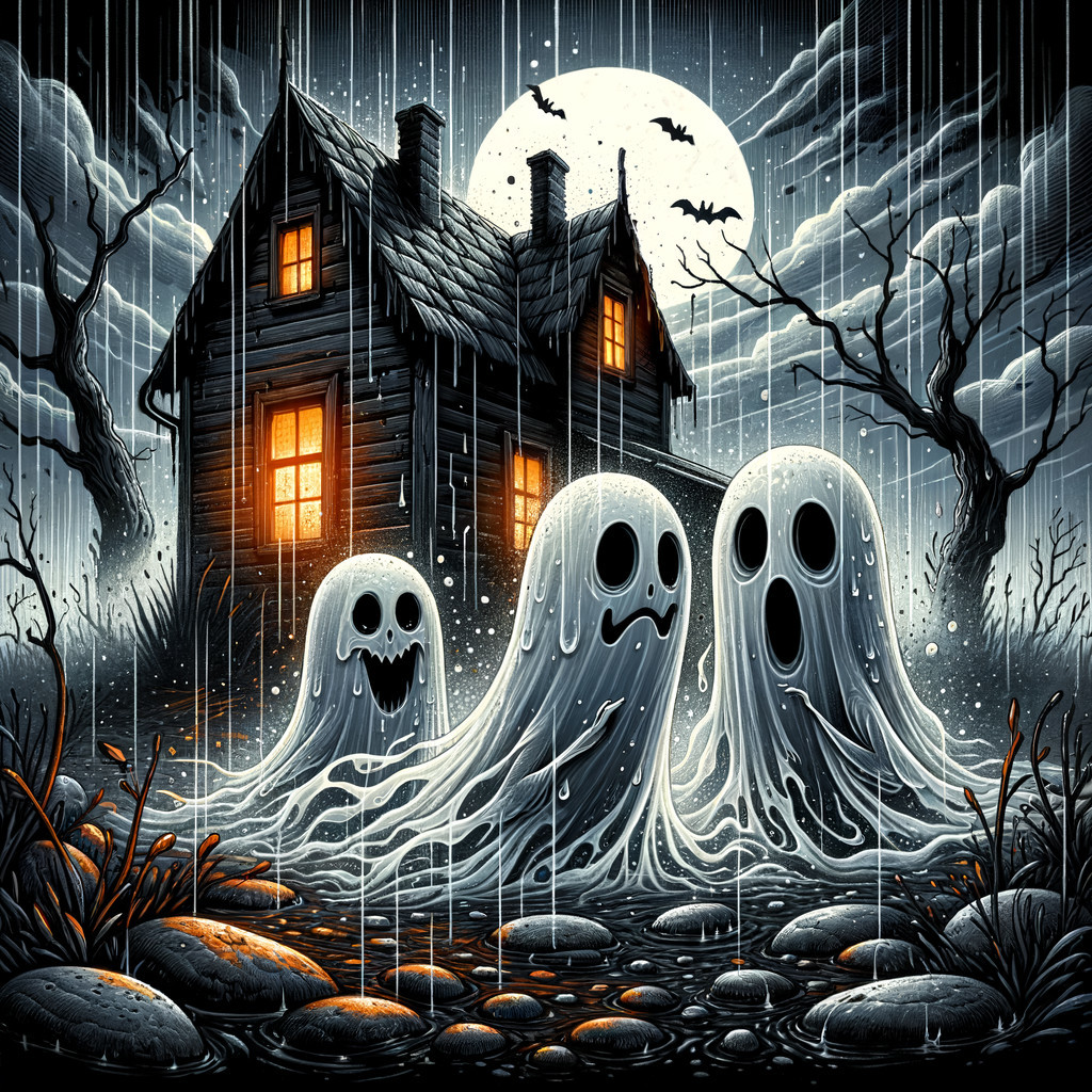 Spooky Halloween Scene with Ghosts and Old House
