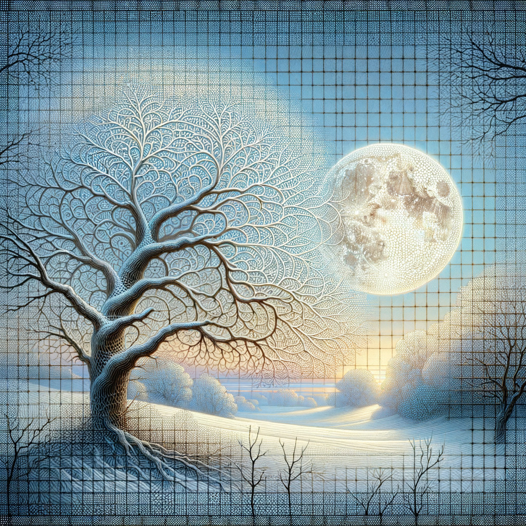 Serene Winter Landscape with Moonlit Snow and Trees