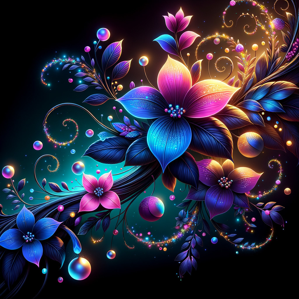 Vibrant Abstract Floral Arrangement with Glowing Colors