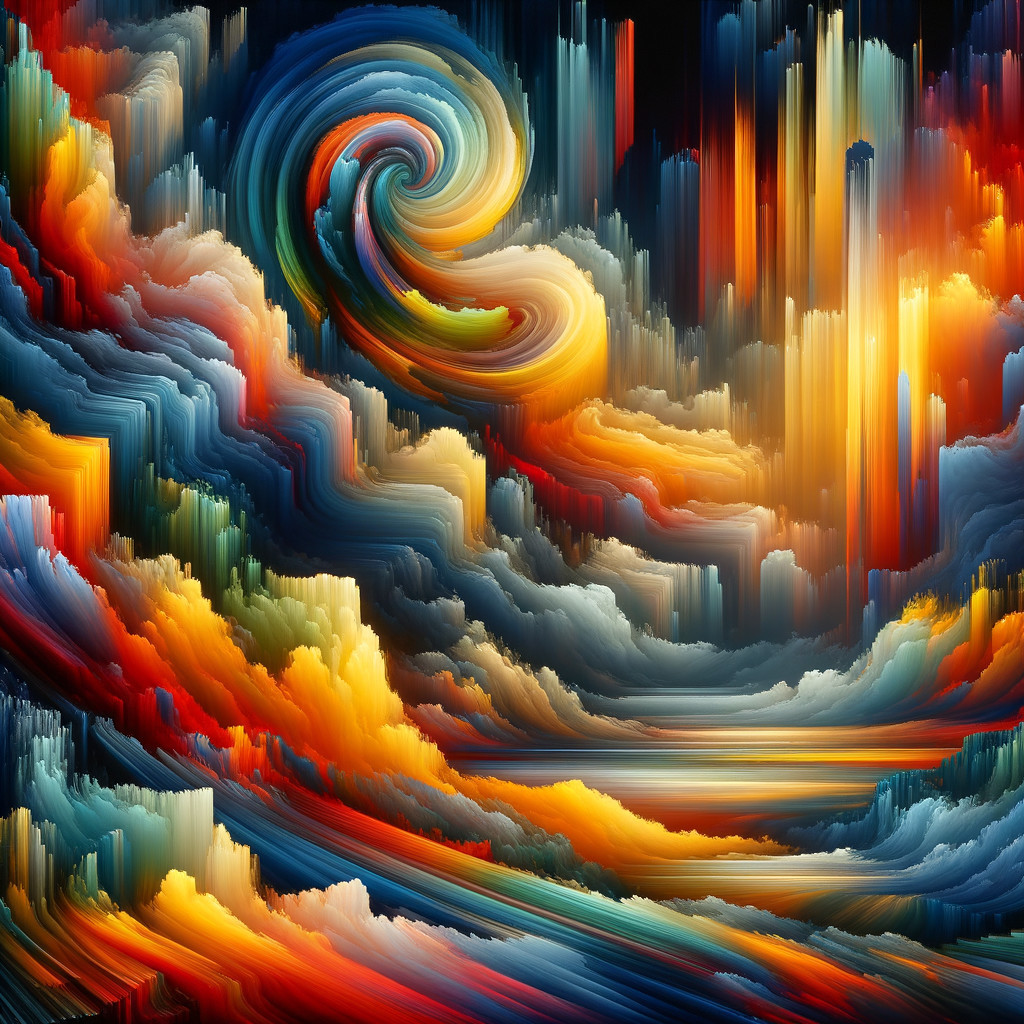 Vibrant Abstract Landscape with Swirling Colors and Shapes