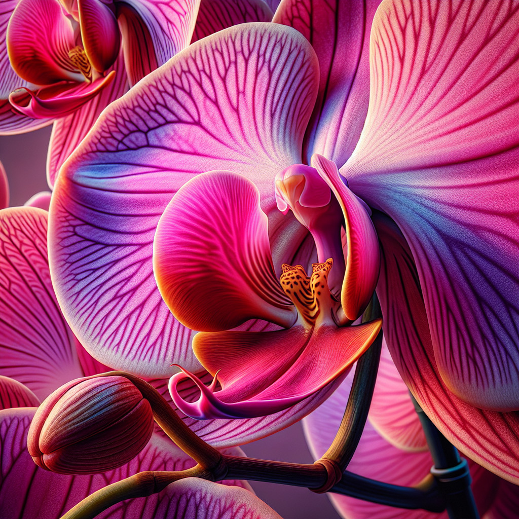 Close-Up of Pink Orchid Blooms with Veining Details