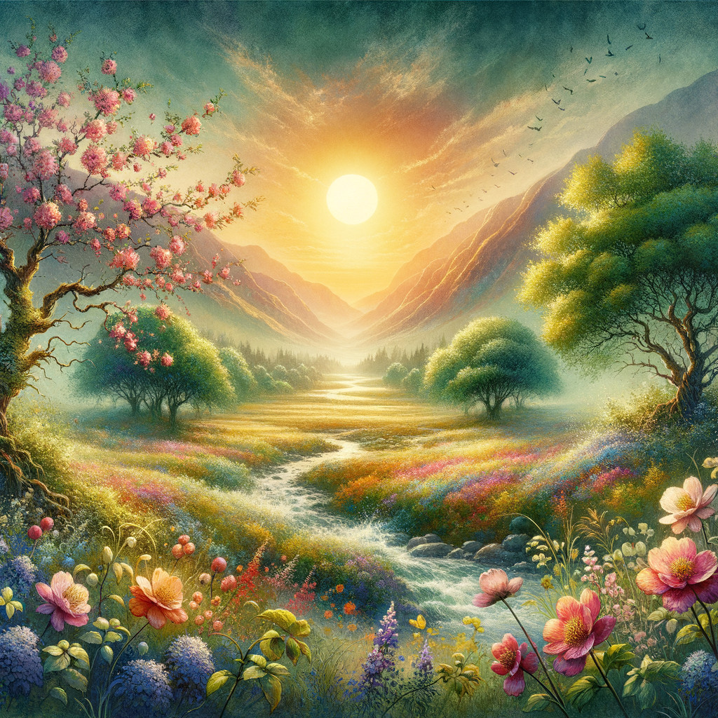 Vibrant Landscape Painting of a Colorful Valley Scene