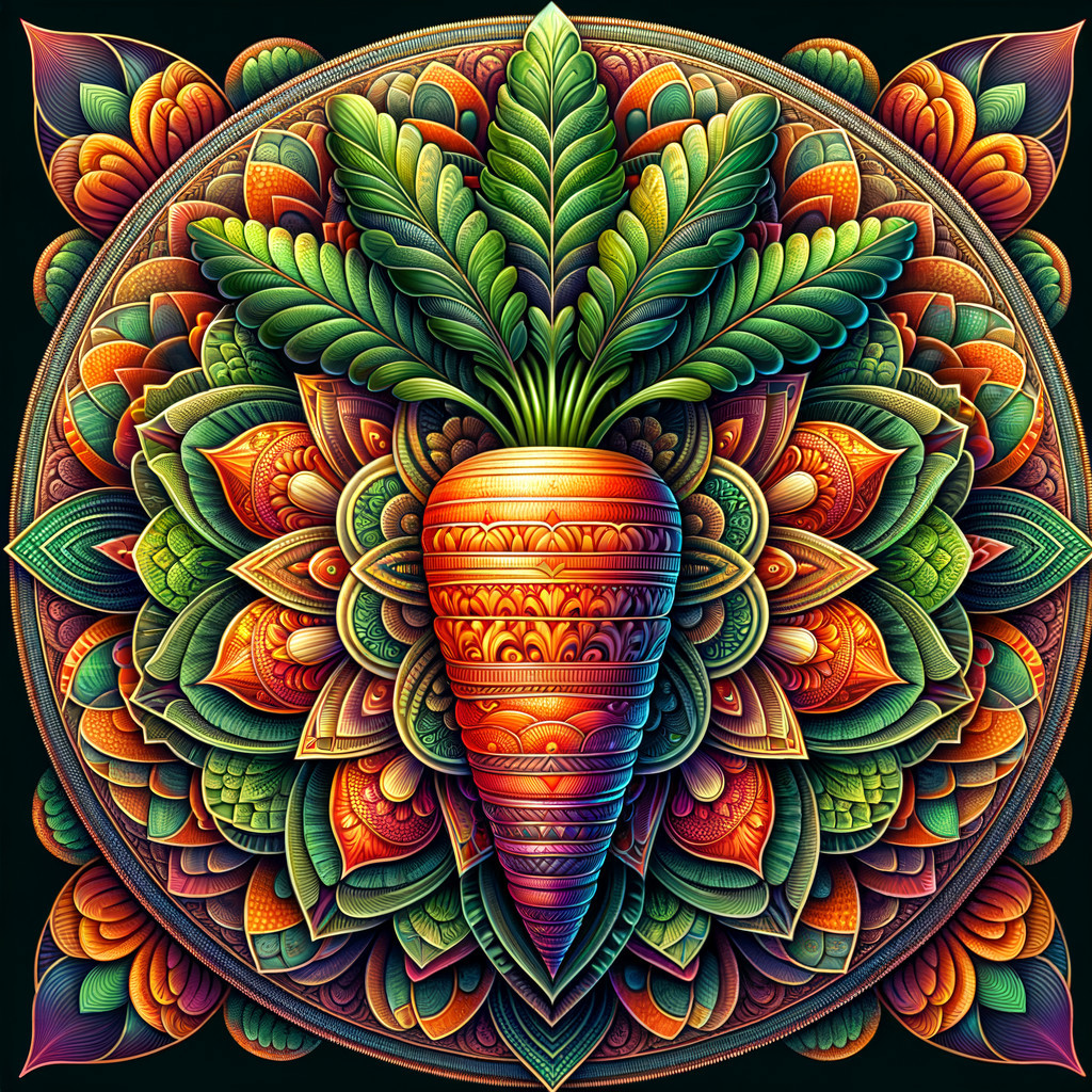 Vibrant Carrot Illustration in Circular Mandala Design