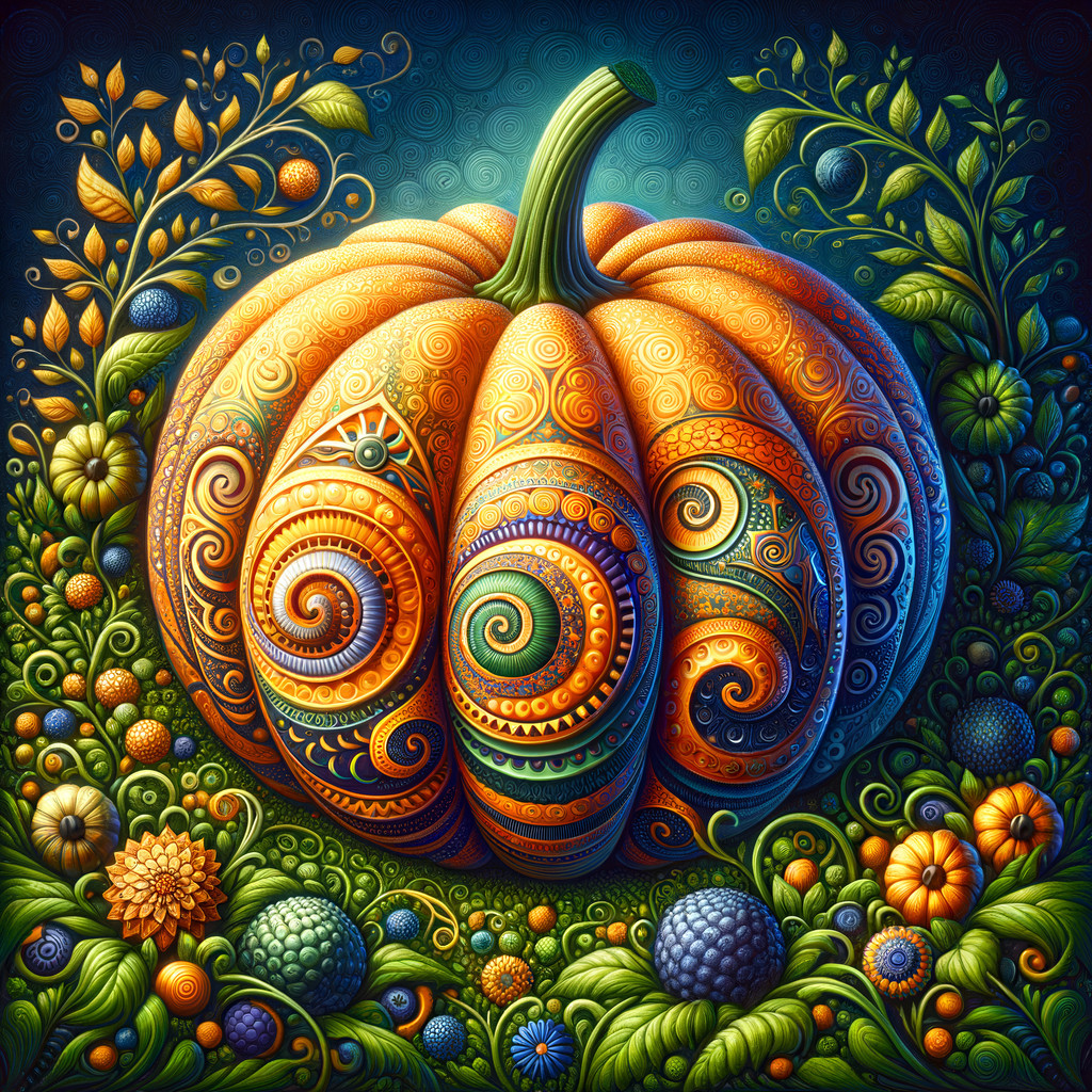 Decorative Orange Pumpkin in Colorful Garden Setting