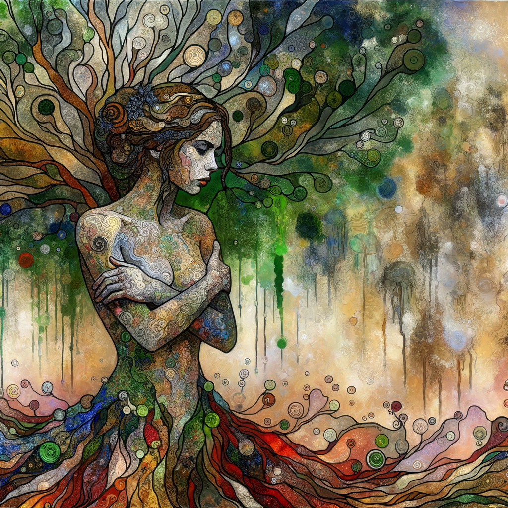 Woman Entwined with Nature-Inspired Patterns