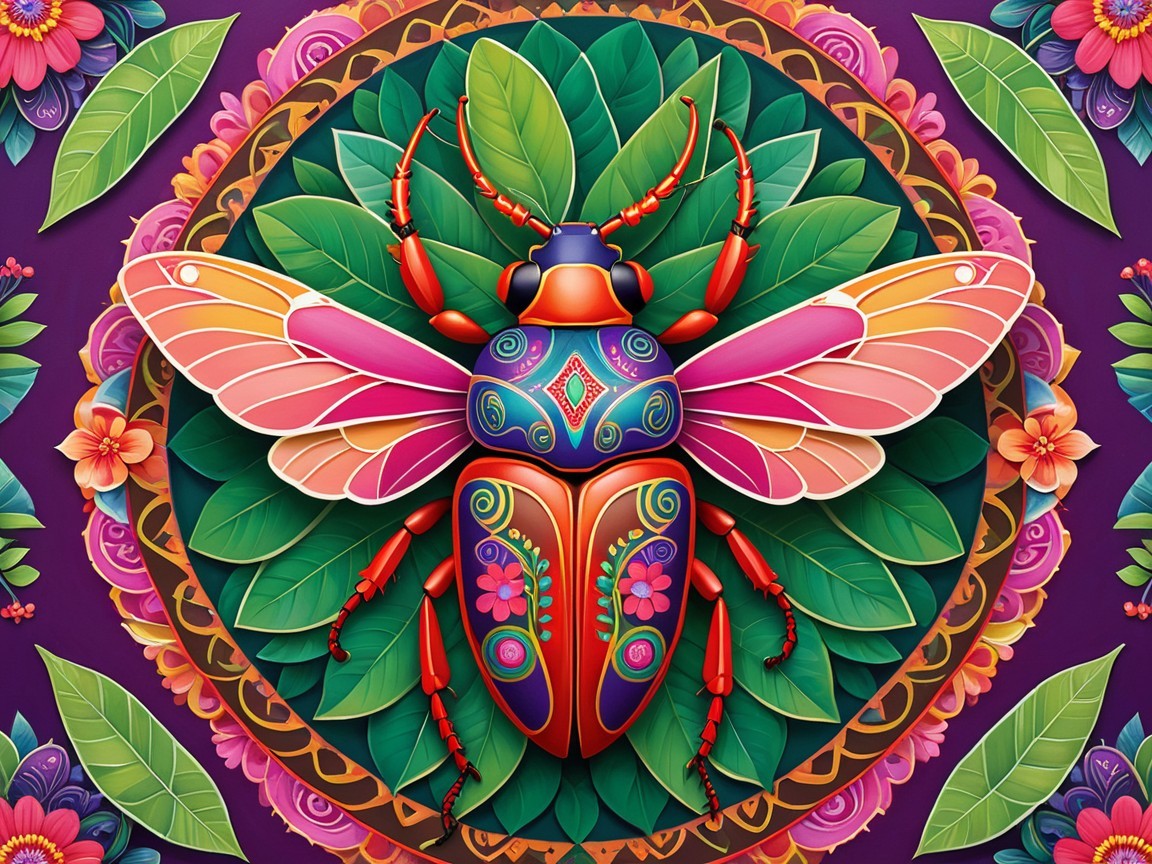 Stylized Beetle Design on Purple Background