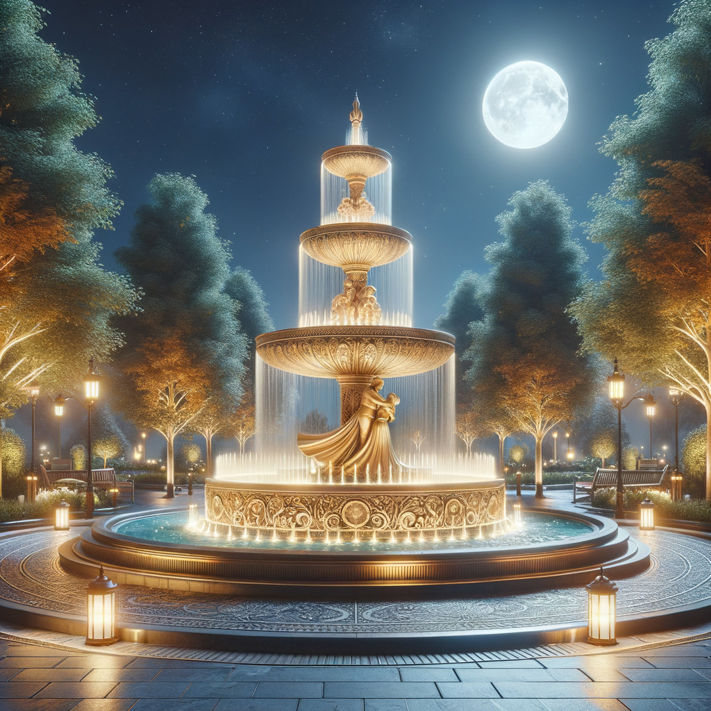 Illuminated Fountain in Serene Park at Night