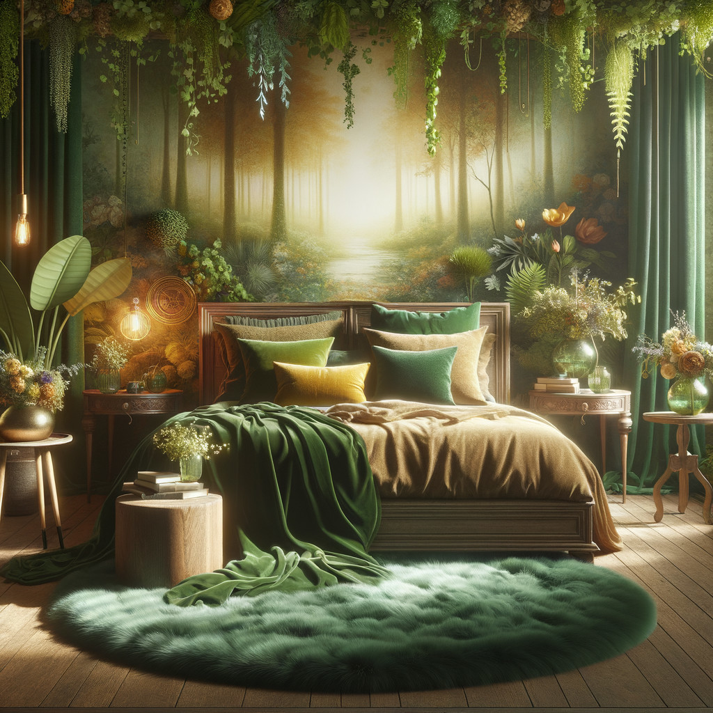 Nature-Inspired Bedroom with Earthy Tones and Greenery