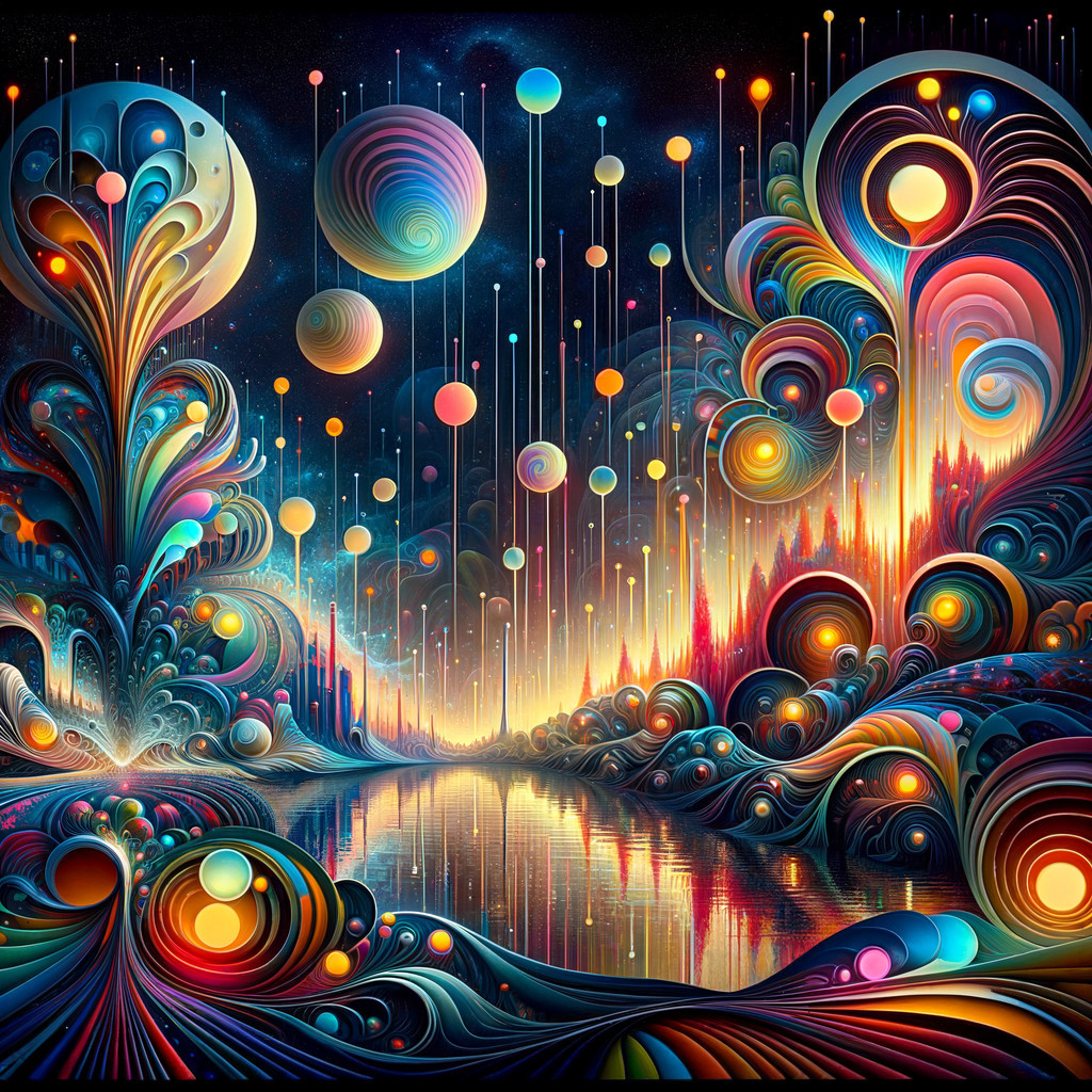Surreal Landscape with Colorful Cosmic Elements