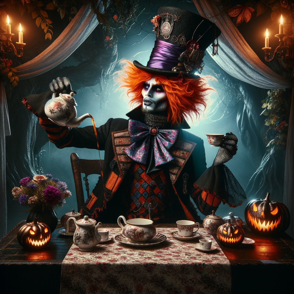 Whimsical Tea Party with Vibrant Colors and Pumpkins