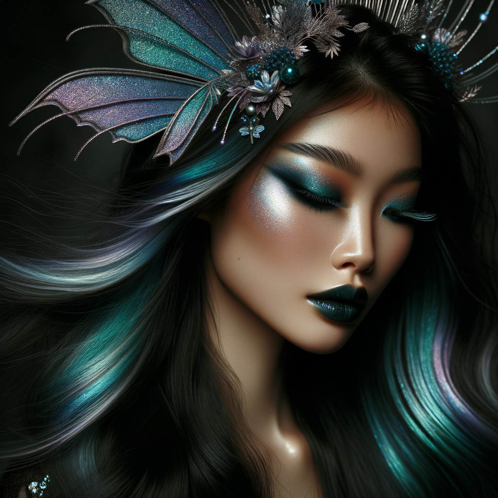 Portrait of a Young Woman with Black Hair and Makeup