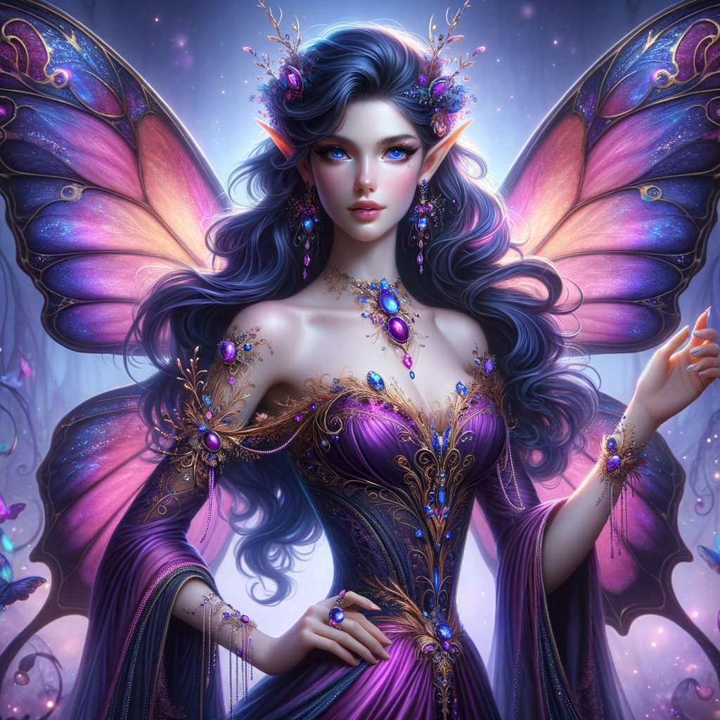 Fairy with Iridescent Wings in Enchanting Setting