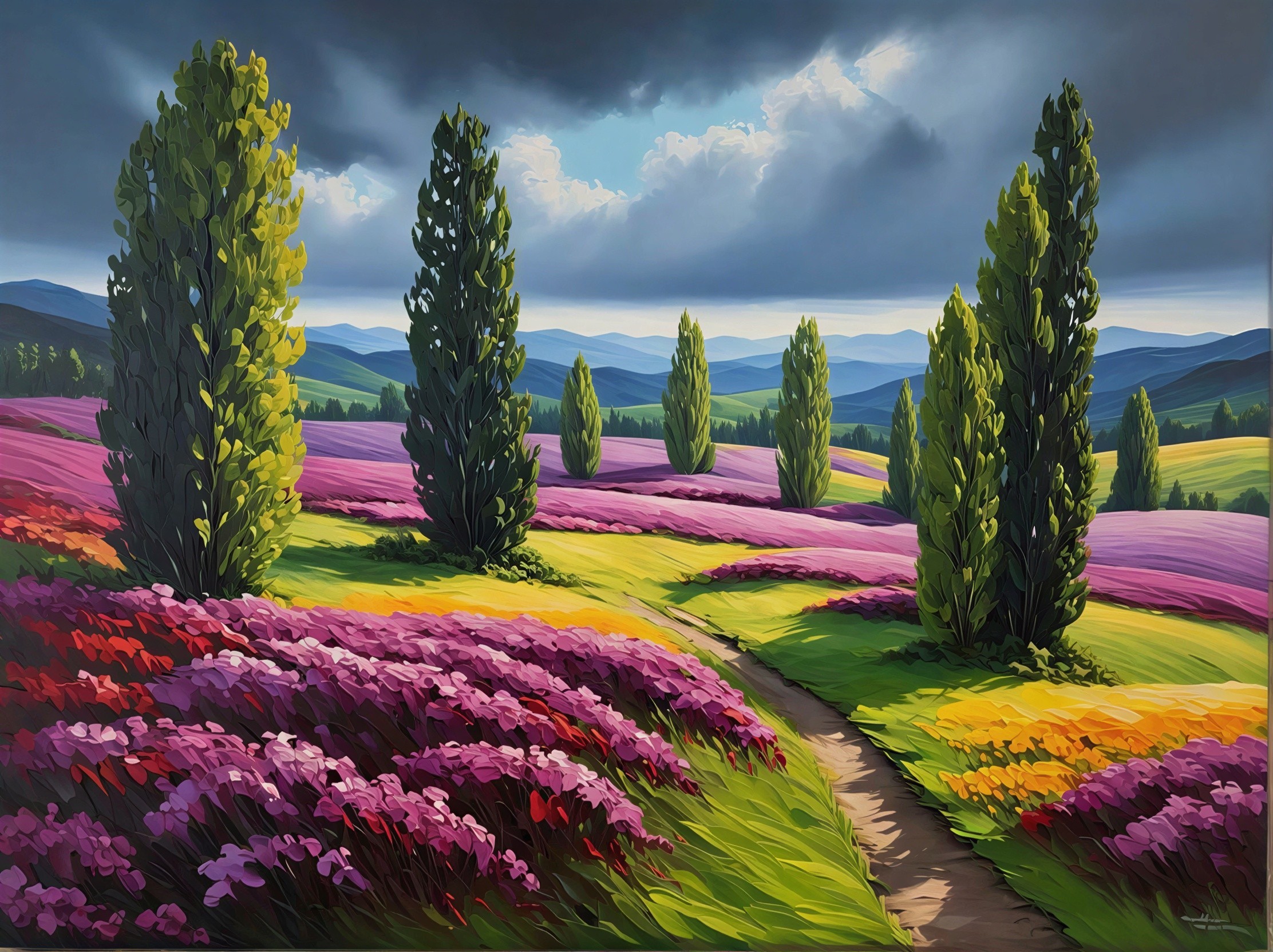 Vibrant Landscape with Lavender and Wildflowers